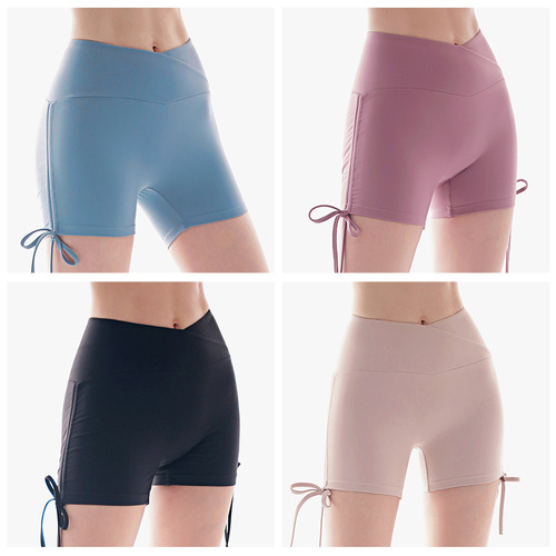 European and American peach butt-lifting yoga pants for women, tight-fitting high-waist slimming drawstring running sports fitness yoga shorts summer