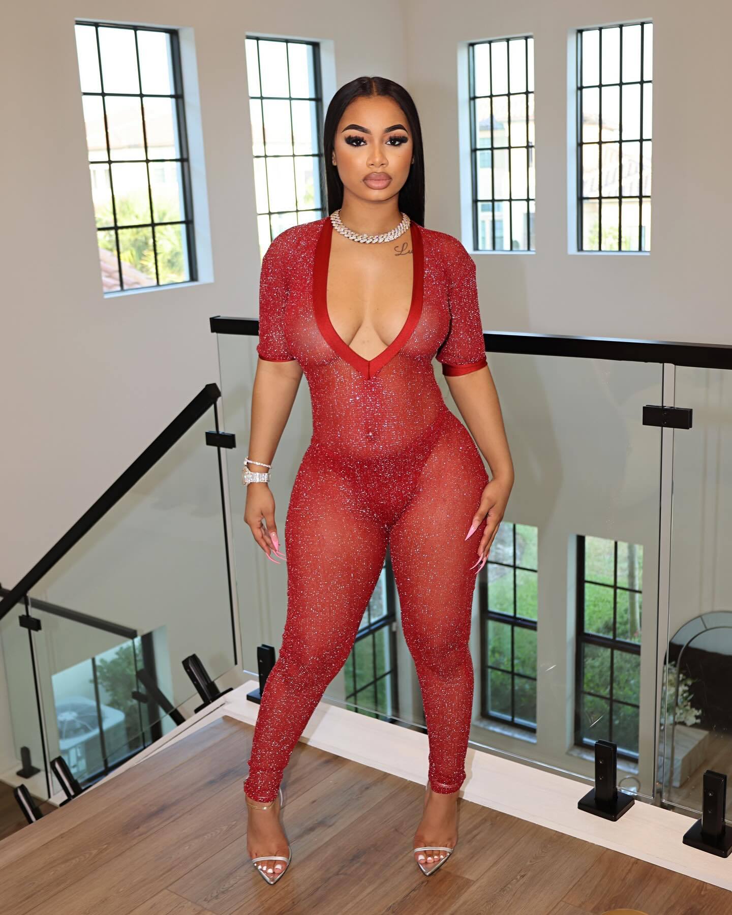 Women Clothing Sexy Semi Transparent Large V Neck Jumpsuit Women