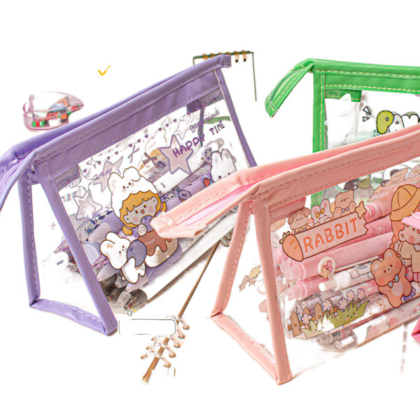 Transparent triangular cute high quality capacious school pencil case 5