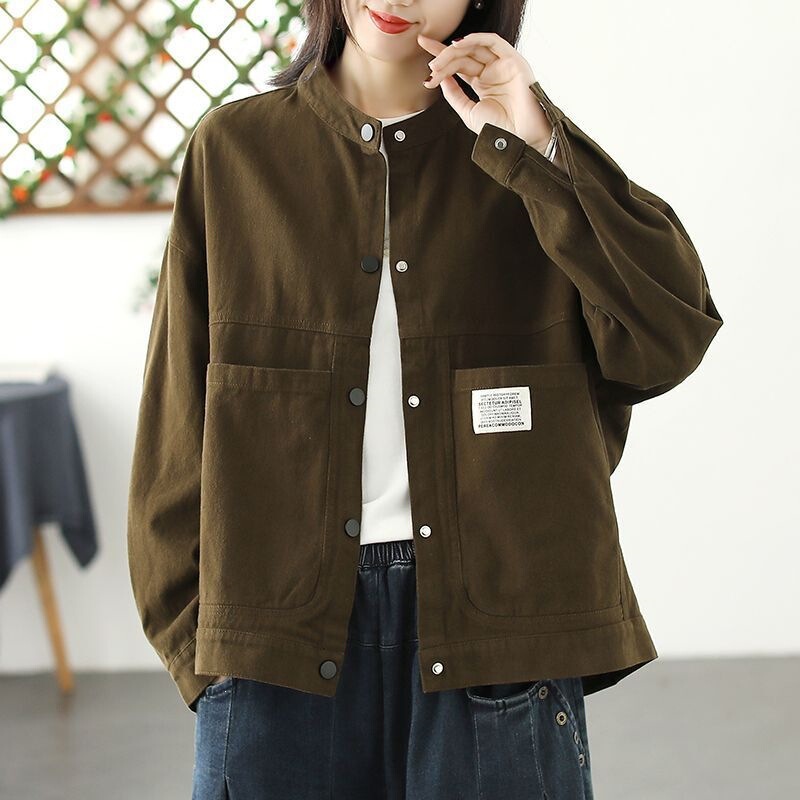 Women's cotton jacket 2026 autumn new stylish large pocket casual loose retro artistic versatile jacket with round neck Women's cotton jacket 2026 autumn new stylish large pocket casual loose retro artistic versatile jacket with round neck