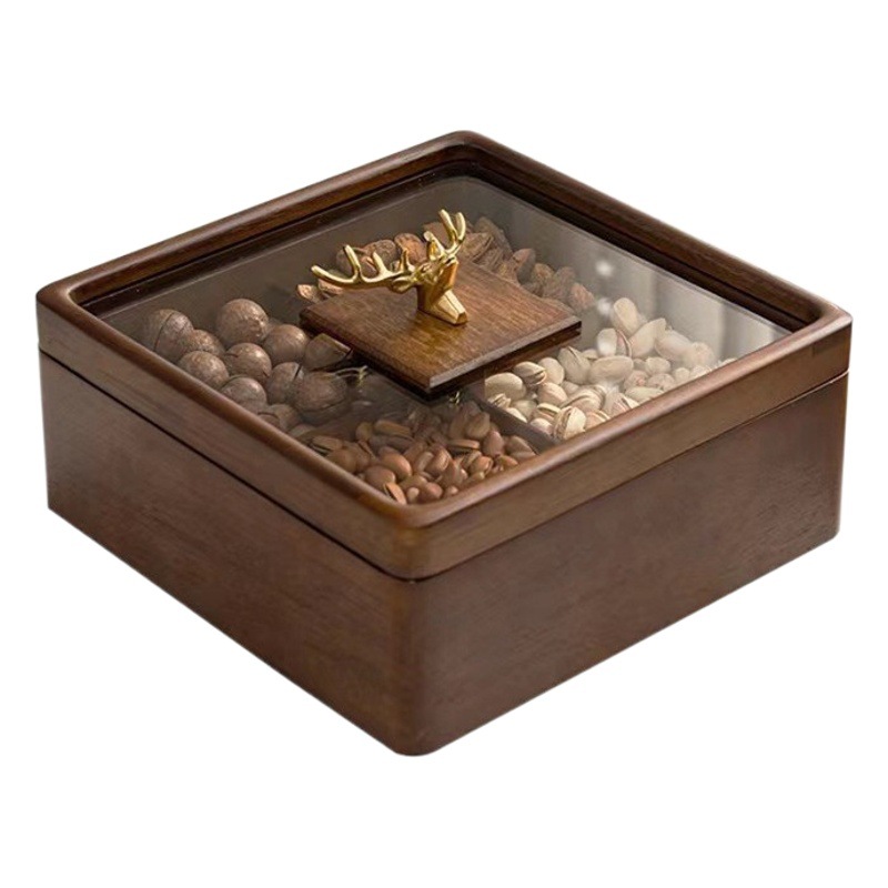 Rejilla de madera de nogal negro caja de fruta seca caja de almacenamiento de aperitivos hogar sala de estar plato de caramelo postre de tuerca caja de madera maciza de múltiples capas