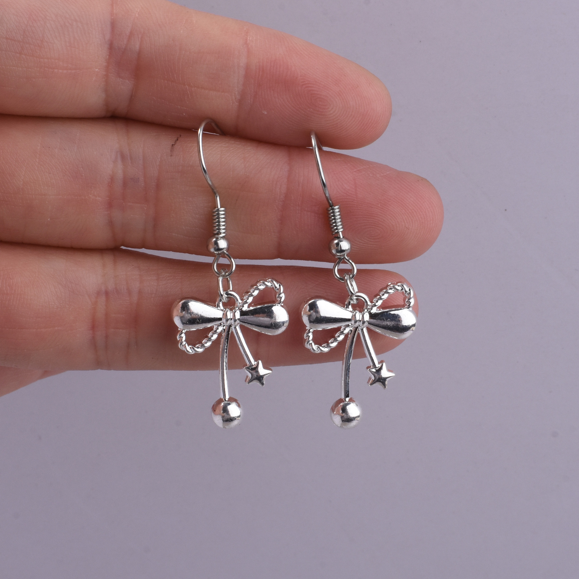 跨境热销简约唯美星星蝴蝶结吊坠女士耳钩耳坠女生饰品大气日韩风