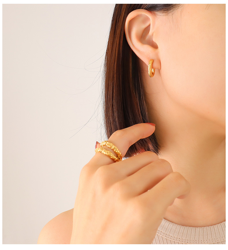 vintage geometric ring buckle oval shaped double layer titanium steel earrings