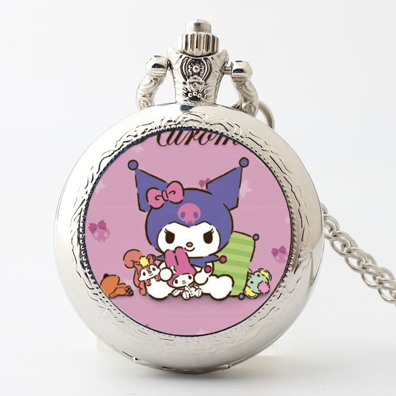 Cute Kuromi Pocket Watch Student Necklace Neck Hanging Girls Children's Flip Watch