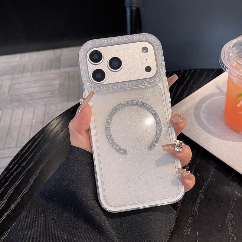 Suitable for Iphone18Promax Transparent Glitter Ring Phone Case Apple 16 Open Magnetic Full-Cover 15 Phone Case