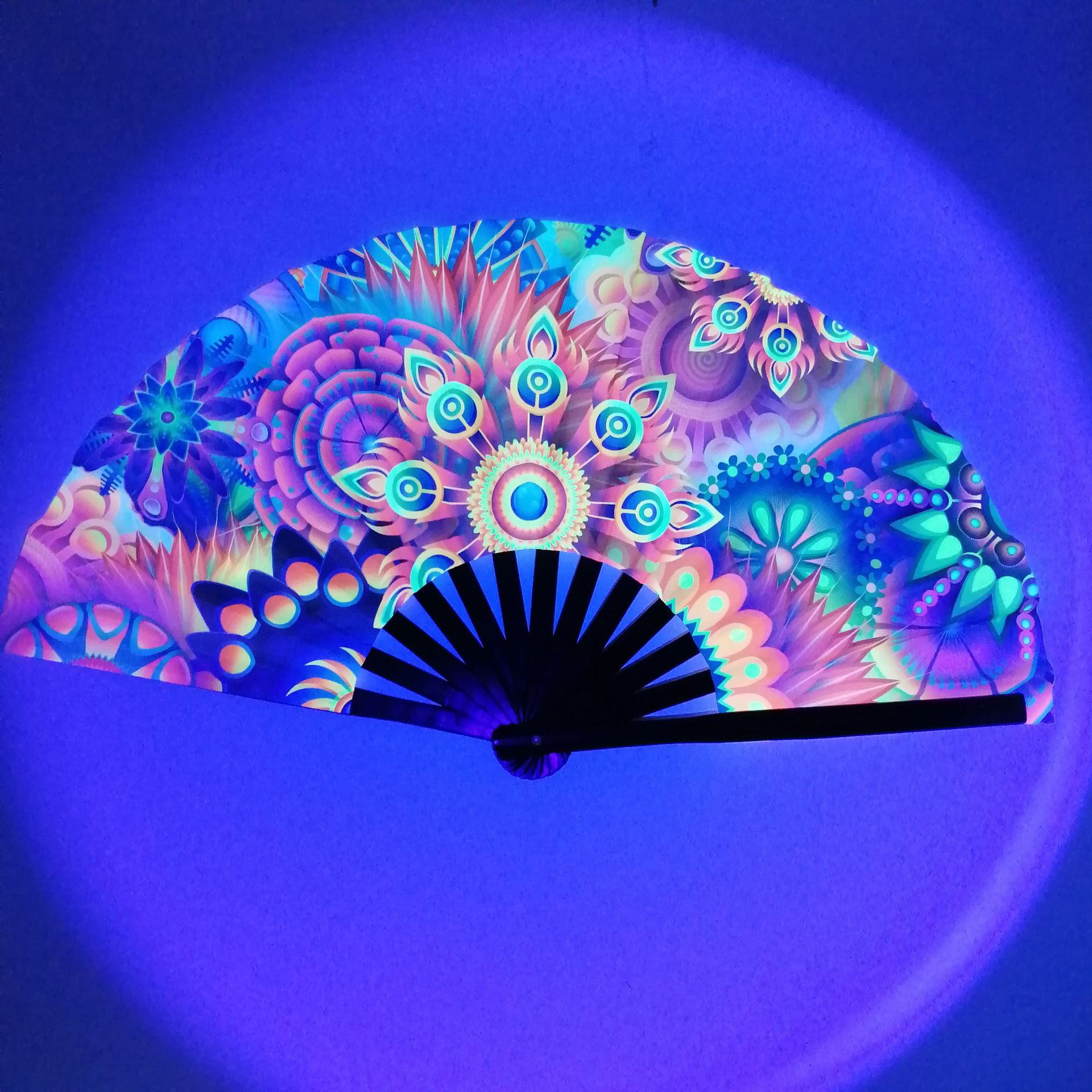 10 pulgadas hueso de bambú negro Oxford tela impresión de tinta UV ventilador fluorescente multicolor al por mayor opcional