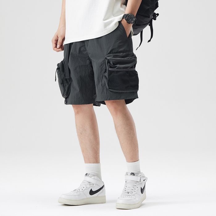 Functional Cargo Shorts for Men, Loose Quick-Dry Sports Mid-Length Pants, Summer Trendy Japanese Style Loose Multi-Pocket Knee-Length Shorts