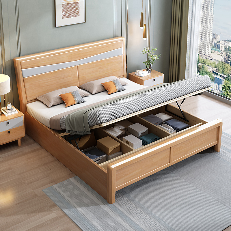 Cama de madera maciza 1,8 m dormitorio principal cama doble nórdico moderno minimalista 1,5 m cama individual apartamento pequeño cama de boda