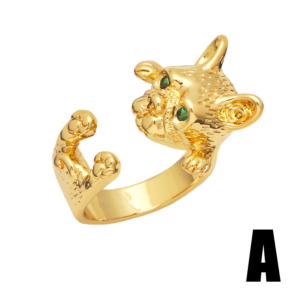 Niedlichen Cartoon Welpen Kupfer 18k Gold-überzogene Intarsien Zirkon Offenen Ring display picture 2