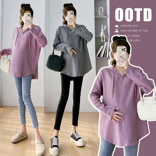 In stock Real shot 2024 spring fashion casual all-match zipper loose long sleeve maternity top