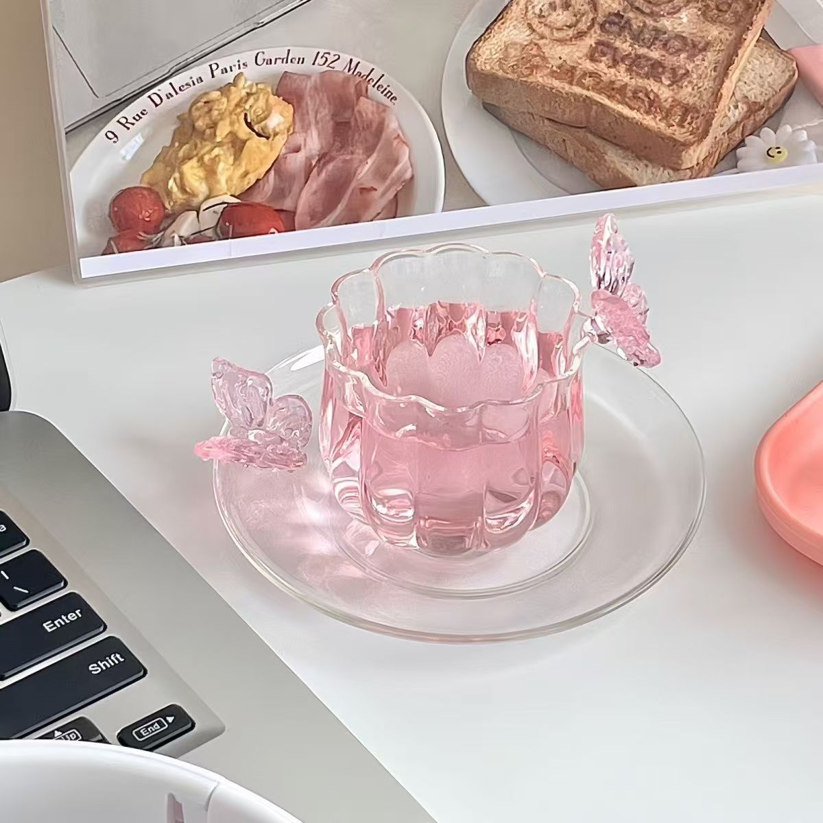 869g Weight Water Bottles Kitchen and drinking utensils 1 Piece Quantity Home, Tea Party Occasion Glass Material Solid Color, Butterfly Pattern Elegant, Cute Style Elegant Cute Solid Color Butterfly Glass Water Bottles 1 Piece 1