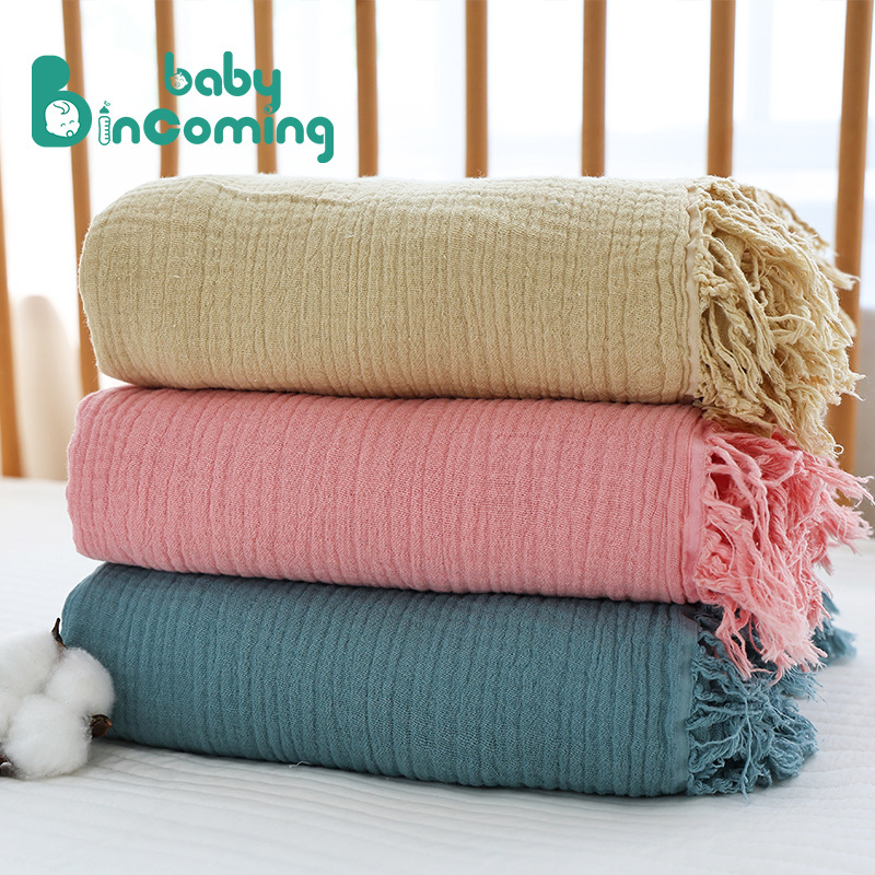 Wholesale Plain Newborn Delivery Room Swaddle Blanket, Single Baby Blanket, Soft and Absorbent Plain Tassel Blanket, Baby Blanket