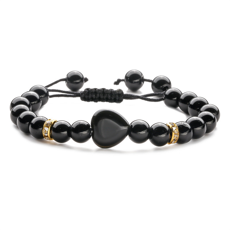 Europa y América transfronteriza AliExpress moda ágata Ojo de Tigre piedra blanca turquesa pulsera en forma de corazón pulsera tejida con cuentas de piedra