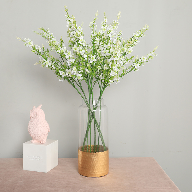 亞馬遜直供家居裝飾仿真假花批發 韓式新娘手捧花束仿真3叉薄荷花
