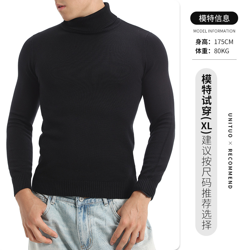 Otoño y invierno de alta calidad suéter de cuello alto con hombres versátil perezoso delgado chaqueta caliente camiseta de punto para hombres