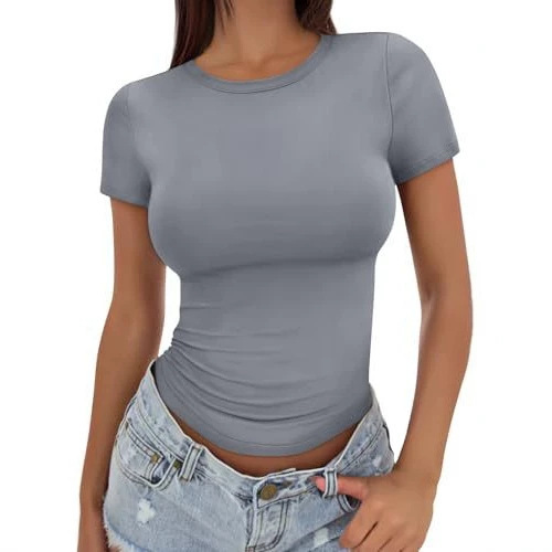 2026 Cross-Border Amazon Casual Summer Versatile Tight-Fitting High-Neck T-Shirt Short-Sleeve Slim Fit Hot Girl European and American Style Top