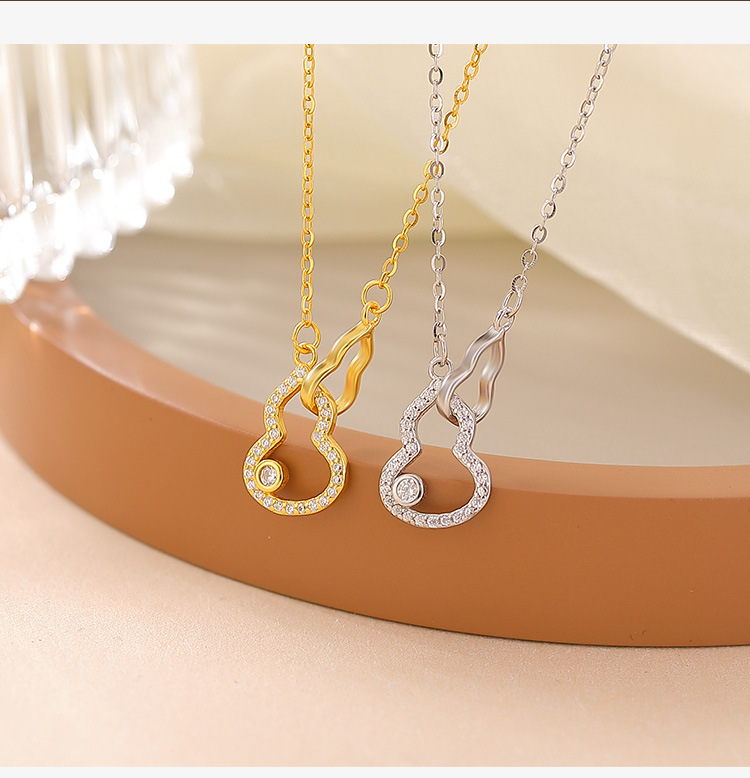 Dây chuyền bạc S925 mạ vàng mặt hồ lô rỗng thiết kế độc đáo phong cách nhẹ nhàng — Bạc (Bộ dây chuyền) chi tiết 3