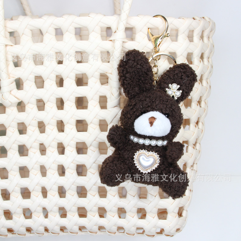 Japonés y coreano lindo conejo de dibujos animados perla amor aleación colgante teléfono móvil bolsa llavero colgante coche colgante