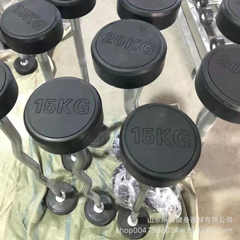 Round-Head Black Rubber-Coated Barbell Made of Cast Iron for Commercial and Home Gym Use