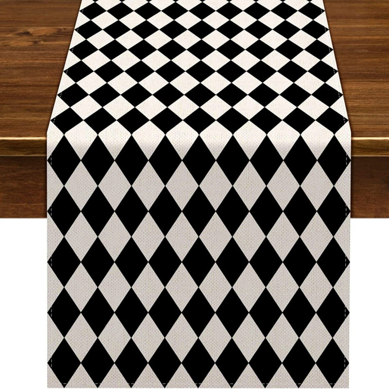 Bandera de mesa de rayas geométricas de lino de Amazon moderna y simple mantel a cuadros en blanco y negro almohadilla de mesa para el hogar image 6