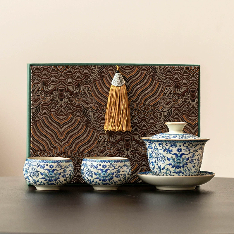 Tea set, blue and white gift box, tea cup, Birthday gift