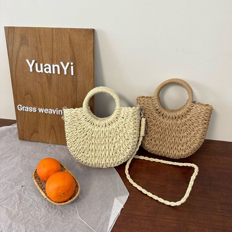 Beach Hand-Woven Bags, Ready-Made Straw Bags, Simple Style Bags, Handbags, Semi-Circle Straw Bags, Women's Bags Beach Hand-Woven Bags, Ready-Made Straw Bags, Simple Style Bags, Handbags, Semi-Circle Straw Bags, Women's Bags