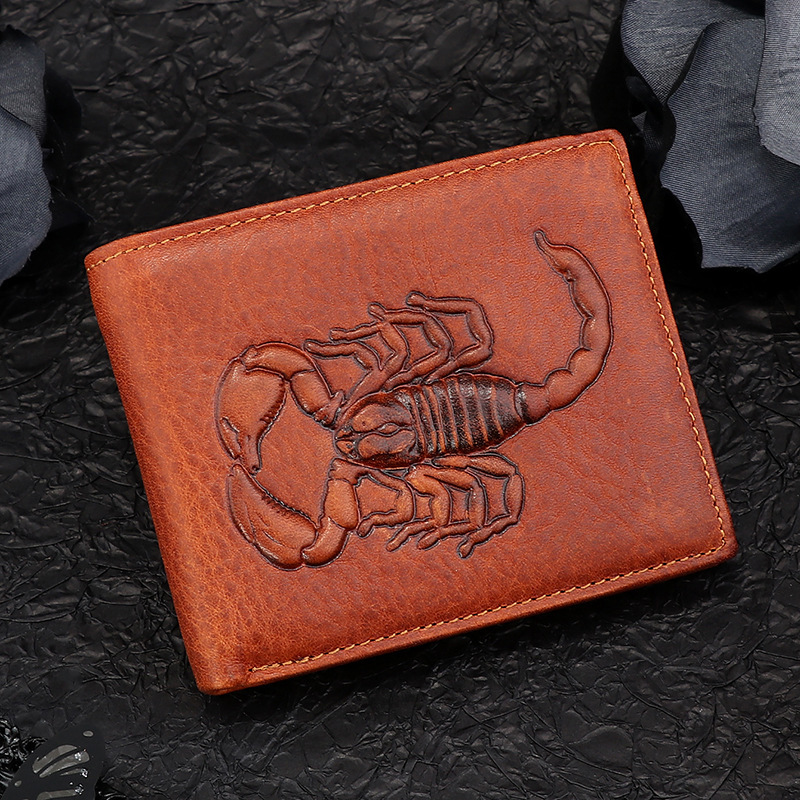 Cross-border European and American men's scorpion-patterned wallet, PUNK-style flip wallet, short wallet with photo slot, card holder