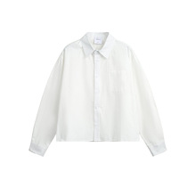 2024春款纯色立体口袋装饰翻领衬衫日系复古宽松长袖衬衣