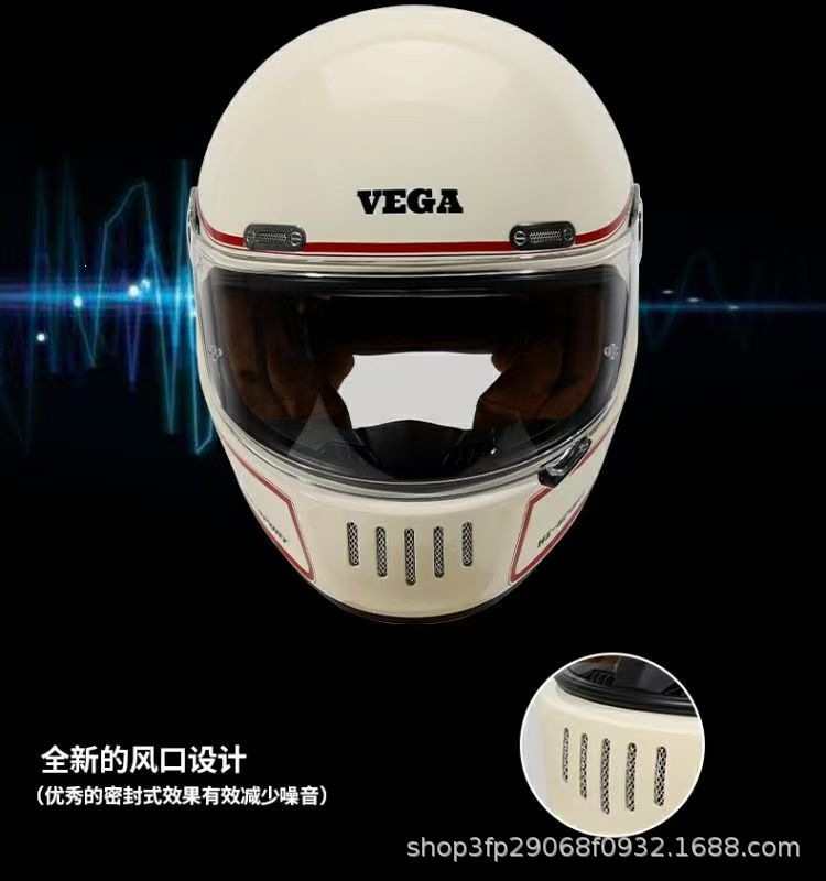American Vega Motorcycle Retro Helmet, Full-Face Helmet for Men and Women, Motorcycle Cruising Helmet, Four-Season Bluetooth, National Trend 3C, Glossy Black