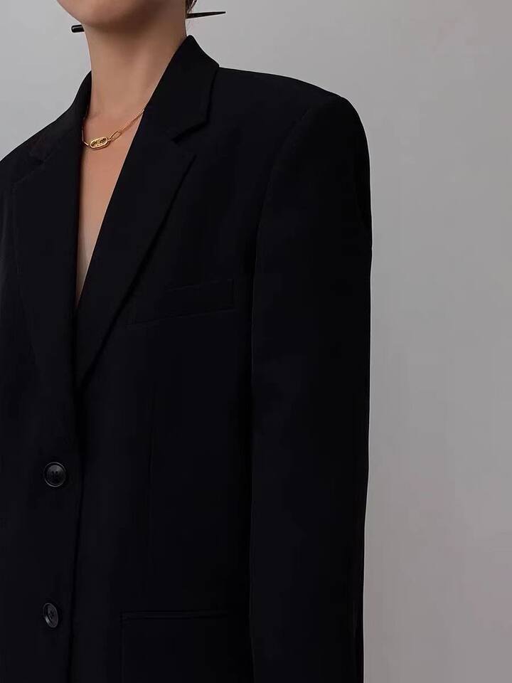 Áo blazer nữ dáng suông cổ vest hai nút tay dài phong cách Hàn Quốc — Màu đen [mẫu chất lượng cao], Nâu, màu xanh đậm, màu xám đậm chi tiết 6