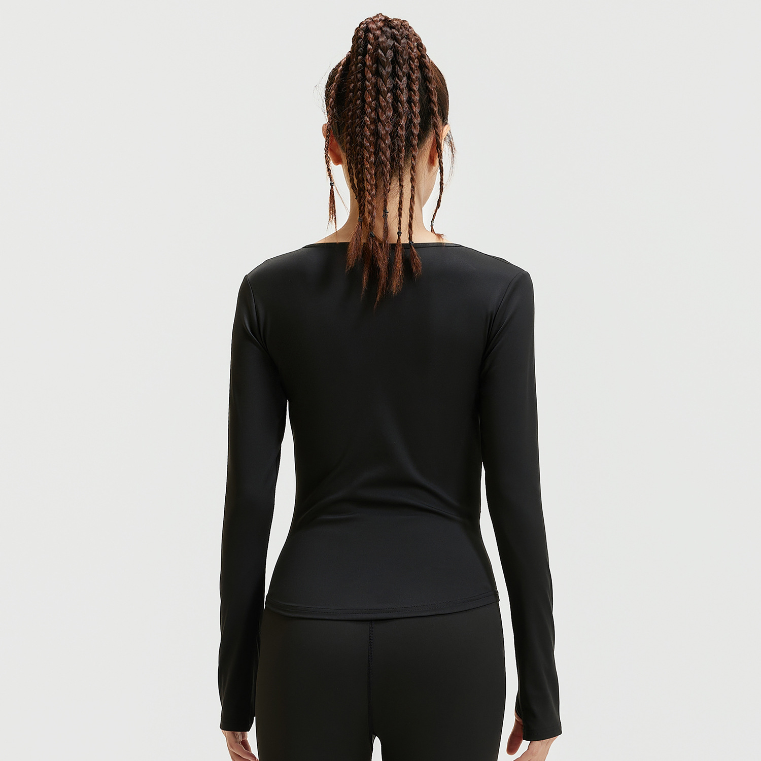 Juyi Tang cuello V manga larga desnuda yoga ropa de cintura doblada delgada ajustada ropa deportiva de fitness