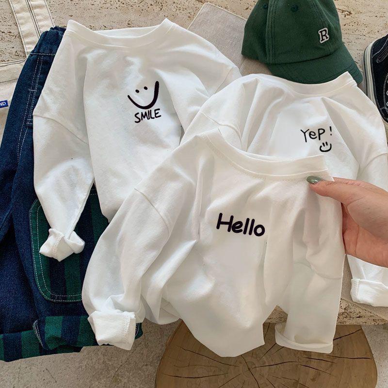 Western style cotton children's long-sleeved T-shirt boys and girls bottoming shirt round neck children's shirt baby white all-match Cotton t