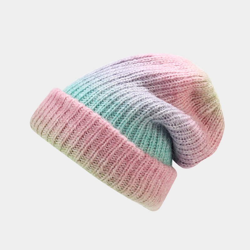 New autumn winter knitted trend gradient color tie dye warm woolen hat for children, soft and skin friendly pile cap_voghion.com