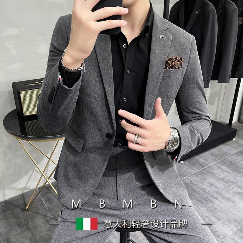 High-End Men's Slim-Fit Suit Set, Korean Style Trendy Business Casual One-Button Blazer, High-End Men's Clothing
