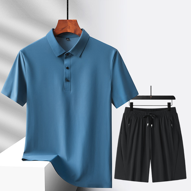 Nuevo traje de ocio deportivo, traje de ocio de hielo multicolor opcional, pantalones cortos de polo, un juego de color sólido para hombres y mujeres