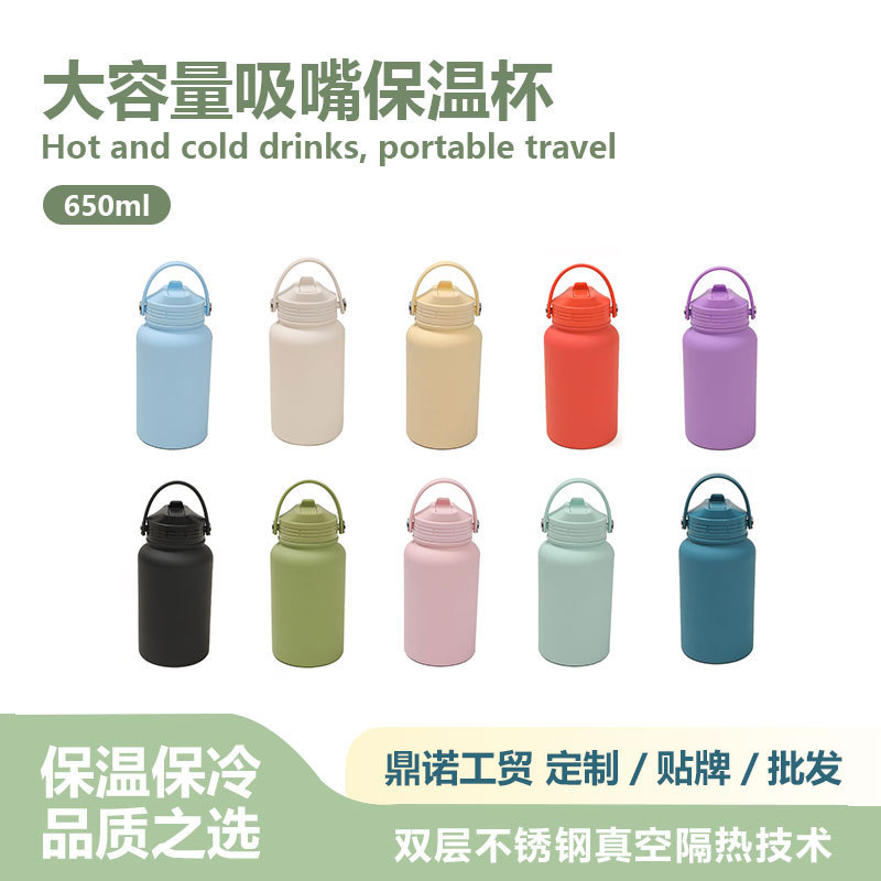 跨境新款650ml运动水壶 便携提手吸嘴水杯 不锈钢美式大口保温杯|undefined