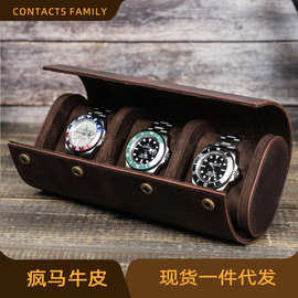 复古疯马牛皮旅便携式防摔手表盒三支装高端机械腕表收纳盒批发