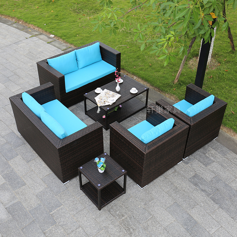 Outdoor leisure rattan sofa double single sofa set courtyard garden balcony terrace woven sofa