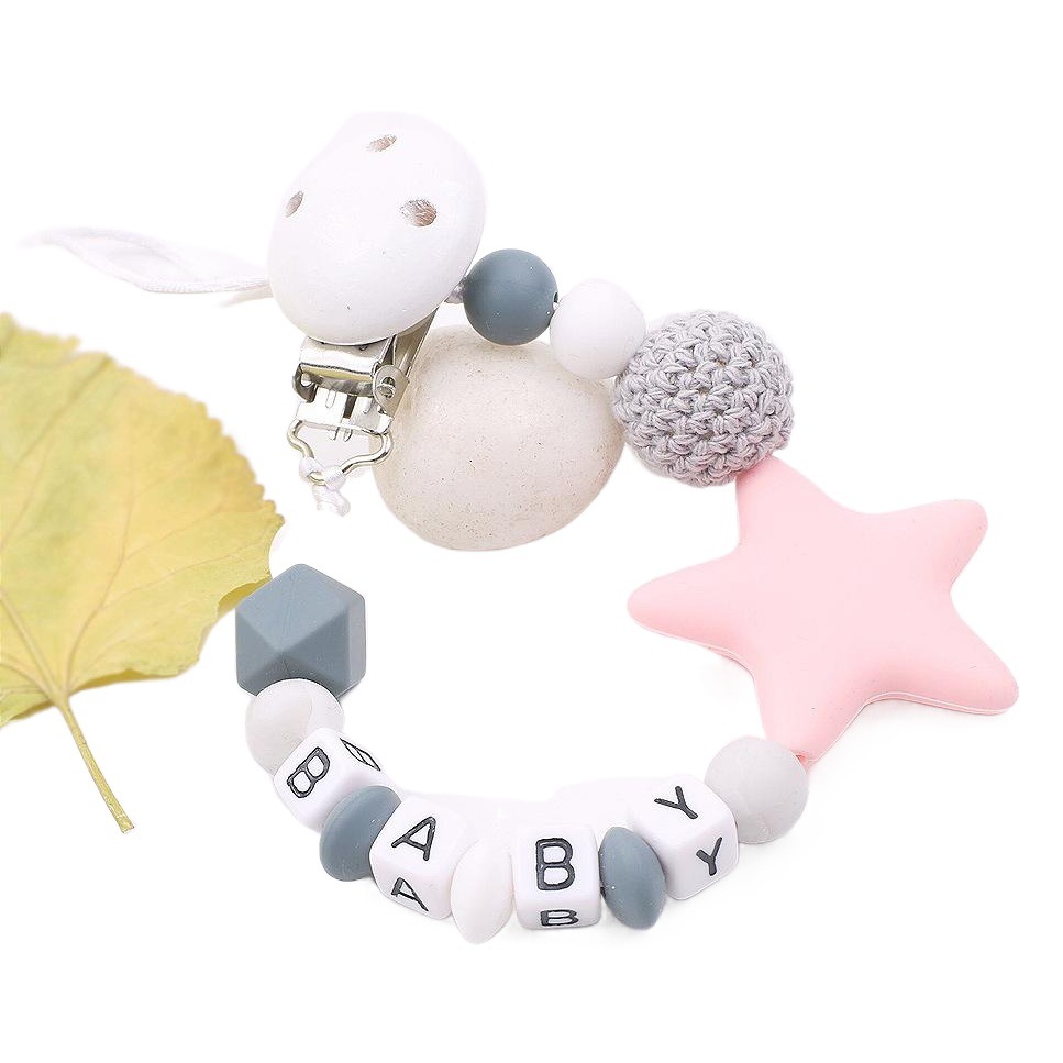 INS suministros maternos e infantiles Cadena de chupete de silicona caliente Amazon Comercio exterior estrella de cinco puntas cadena anti-caída