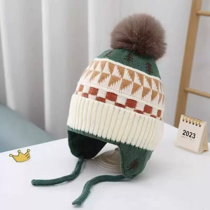 儿童帽子保暖秋冬男女童小树防风雷锋护耳帽宝宝针织加厚毛线帽