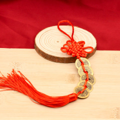 黃銅手工編織五帝錢中國結家用門對門風水掛件五帝錢飾品廠家批發