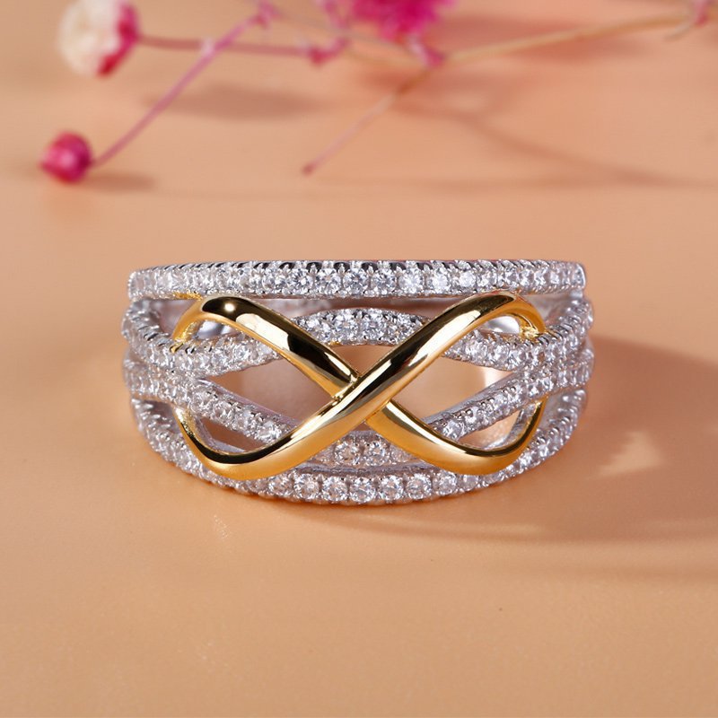 Stapelbare Herrenringe, grenzüberschreitend, aus umweltfreundlichem Material, zweifarbig, exquisites Linien-Wickeldesign, 8-förmiger Zeigefingerring, Internet_voghion.com