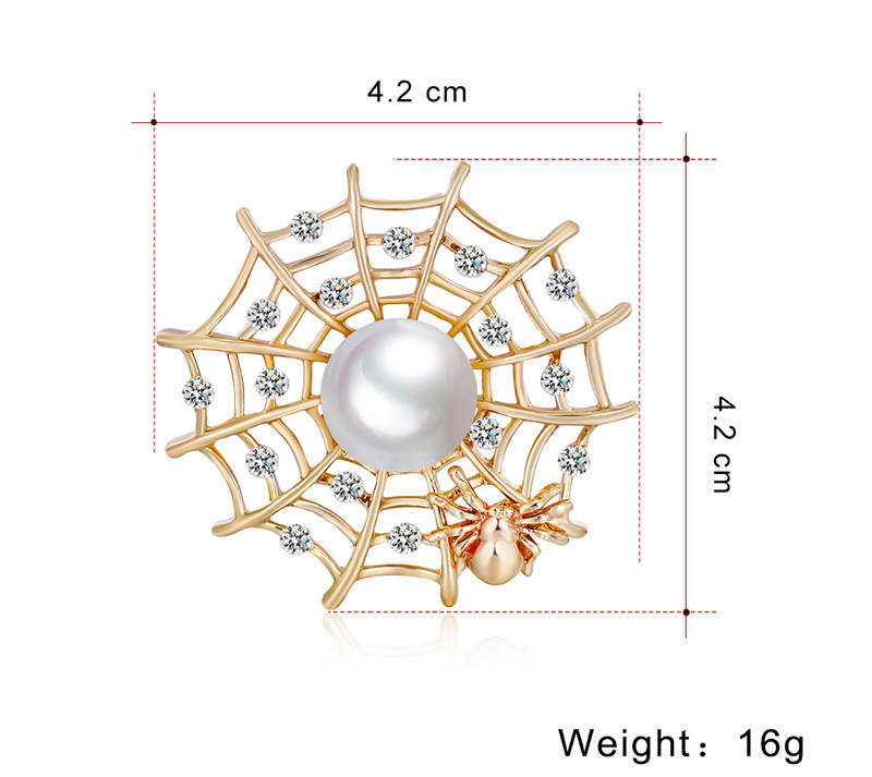 Fashion Pearl Rhinestone Spider Web Alloy Brooch Wholesale display picture 1