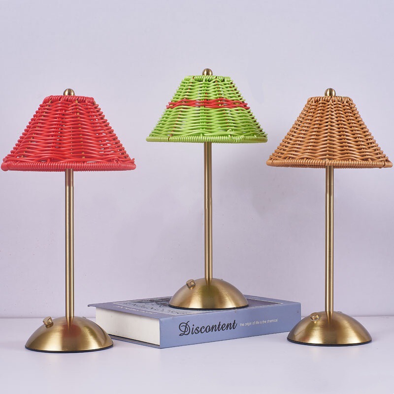 Led Rechargeable Table Lamp Rattan Atmosphere Cross-Border Southeast Asian Style Home Furnishings Living Room Bedroom Table Industrial Style