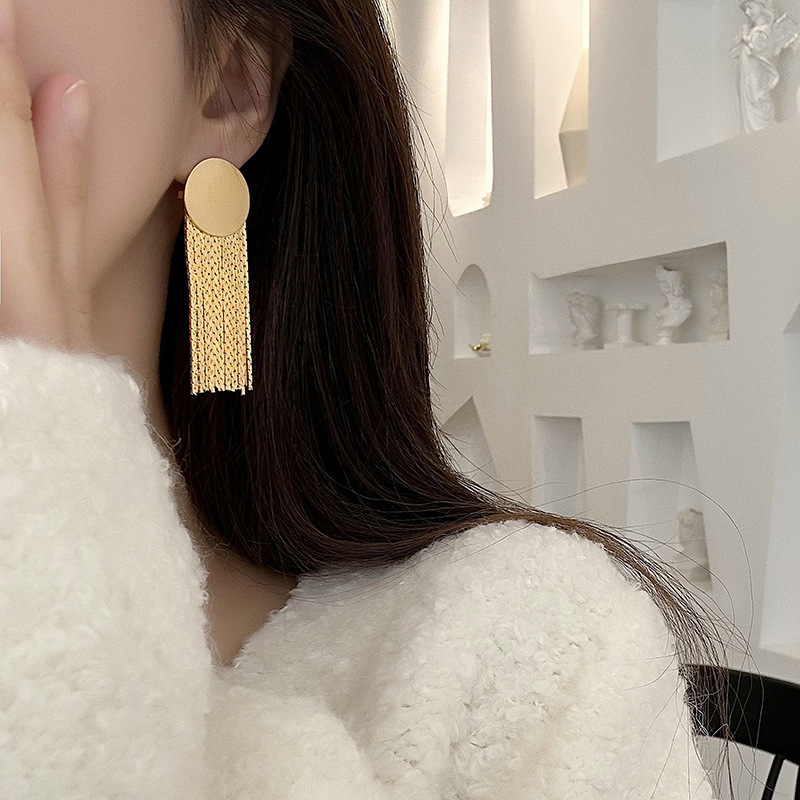 Aguja de plata círculo borla línea pendientes europeos y americanos exagerados de alta gama pendientes personalizados pendientes de moda pendientes elegantes al por mayor