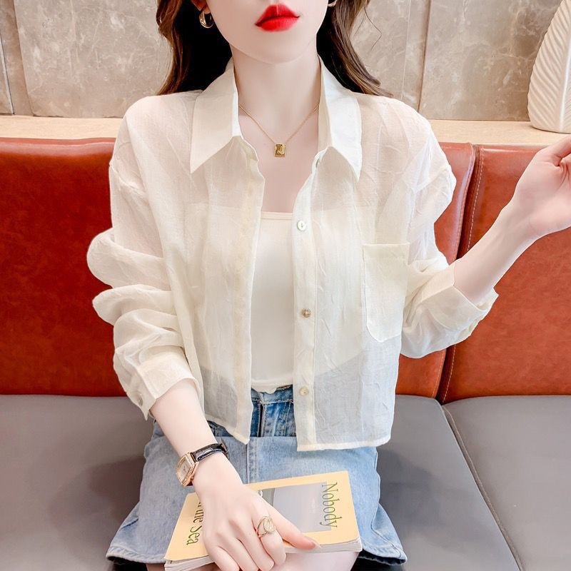 轻薄防晒衣女夏季2026新款百搭短款衬衫长袖外搭开衫外套潮时髦