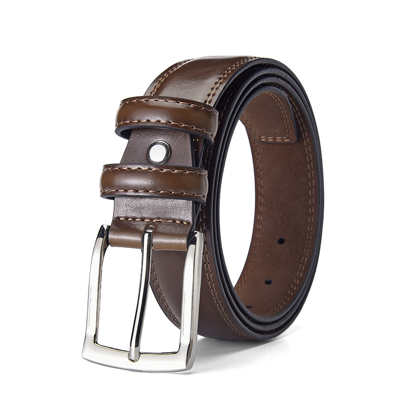 Ceinture pour homme en cuir véritable, style vintage, cuir de vachette double épaisseur, haut de gamme, simple et décontractée, avec boucle ardillon._voghion.com