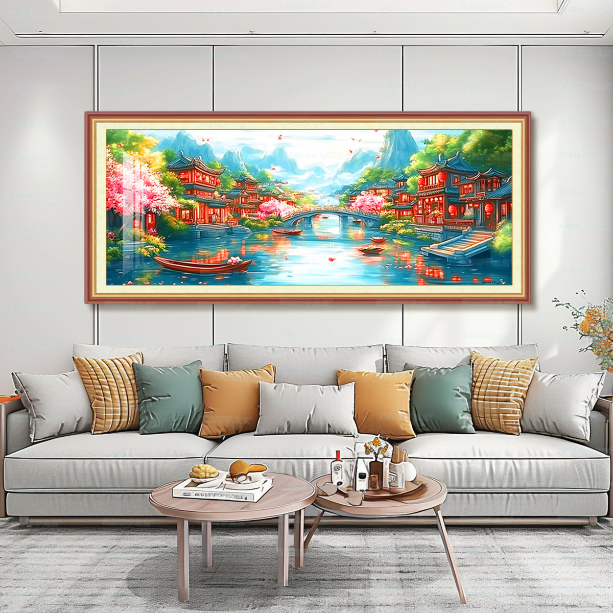 [Algodón importado] Mona Lisa Real bordado cruzado <unk> Guyun nuevo paisaje chino gran bordado a mano image 4