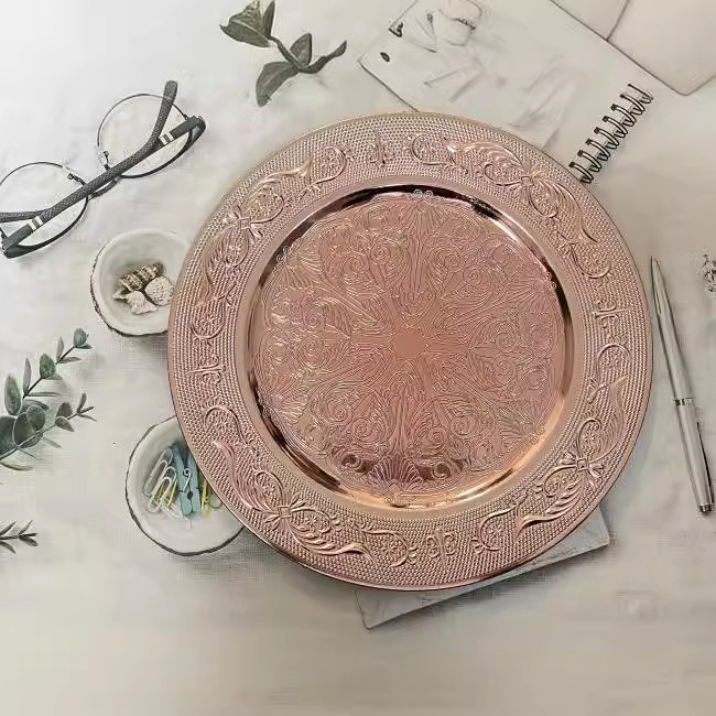 Factory supply wedding hotel Party Christmas craft decoration plastic plate snack dried fruit plate rose gold