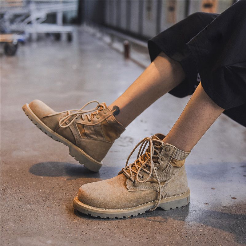 Boots Men's Autum Retro British Style High-Top Shoes Men's Trendy Short Boots Mid-Top Cotton Shoes Korean Style Work Shoes Trendy Boots